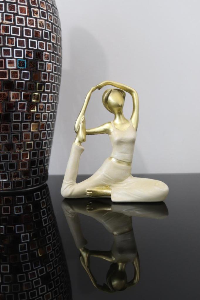 Meditation Lady Yoga Pose Statue Ladies Figurine Home Décor Ornament Cream Gold - Picture 8 of 10