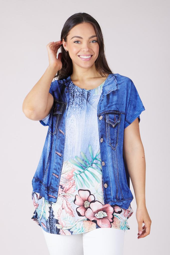 Caroline Morgan Women Casual Summer Floral Tiger Print Loose Tops Plus Size - Picture 12 of 15