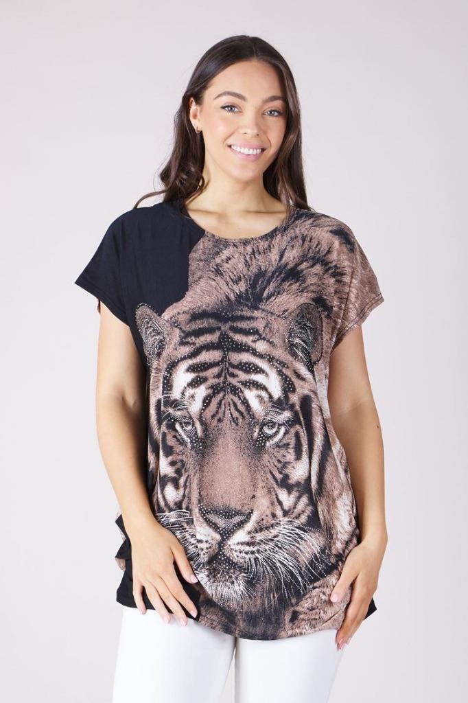 Caroline Morgan Women Casual Summer Floral Tiger Print Loose Tops Plus Size - Picture 14 of 15