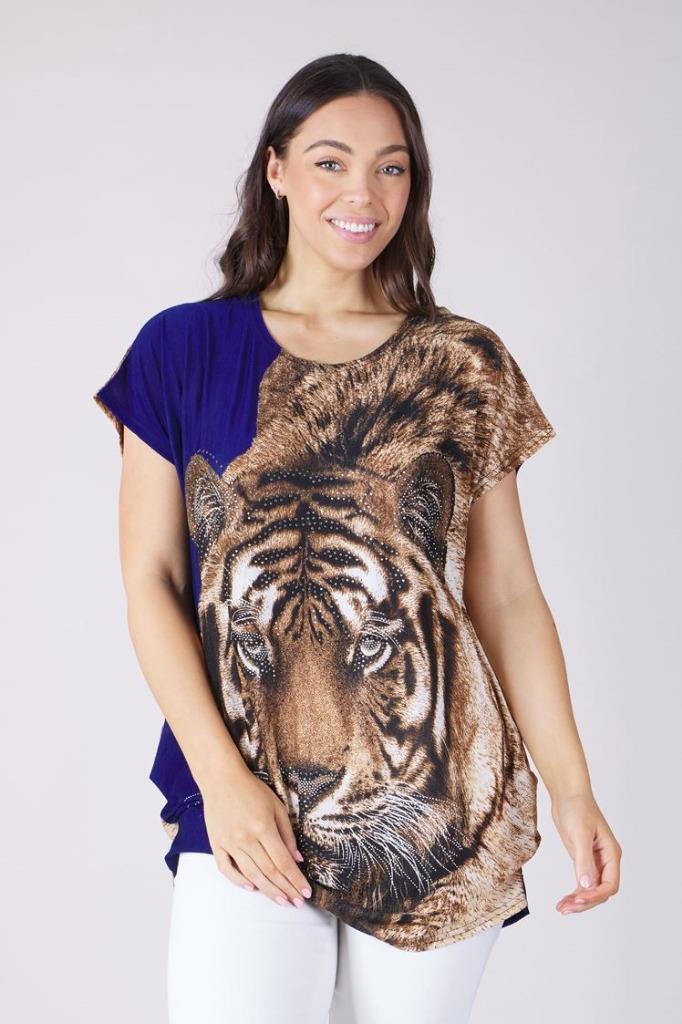 Caroline Morgan Women Casual Summer Floral Tiger Print Loose Tops Plus Size - Picture 15 of 15