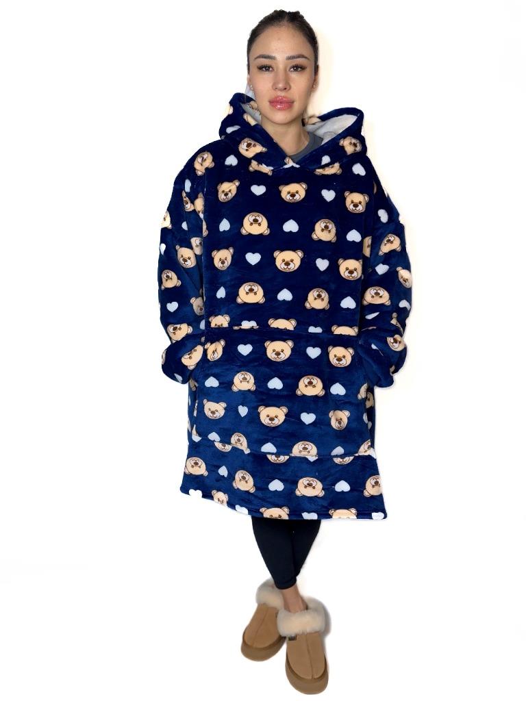 Hooded Blanket Soft Cozy Warm Fleece Wearable Oversize Blanket Hoodie - Foto 19 di 20