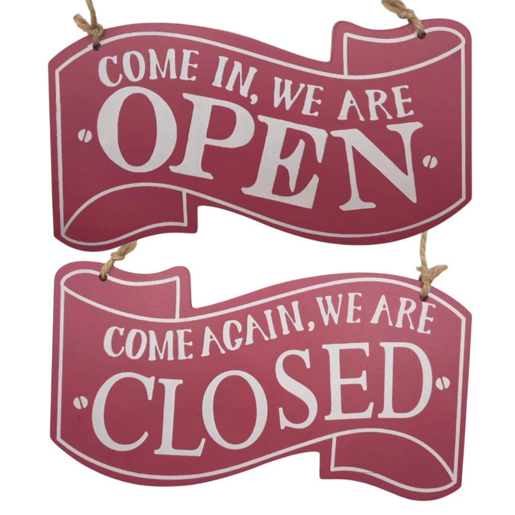 Wooden Open Closed Sign Double Sided Shop Door Hanging Business 14x25cm AU
