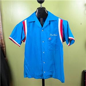 Vintage Hilton Bowling Shirt sz S 1970's Blue S/S 