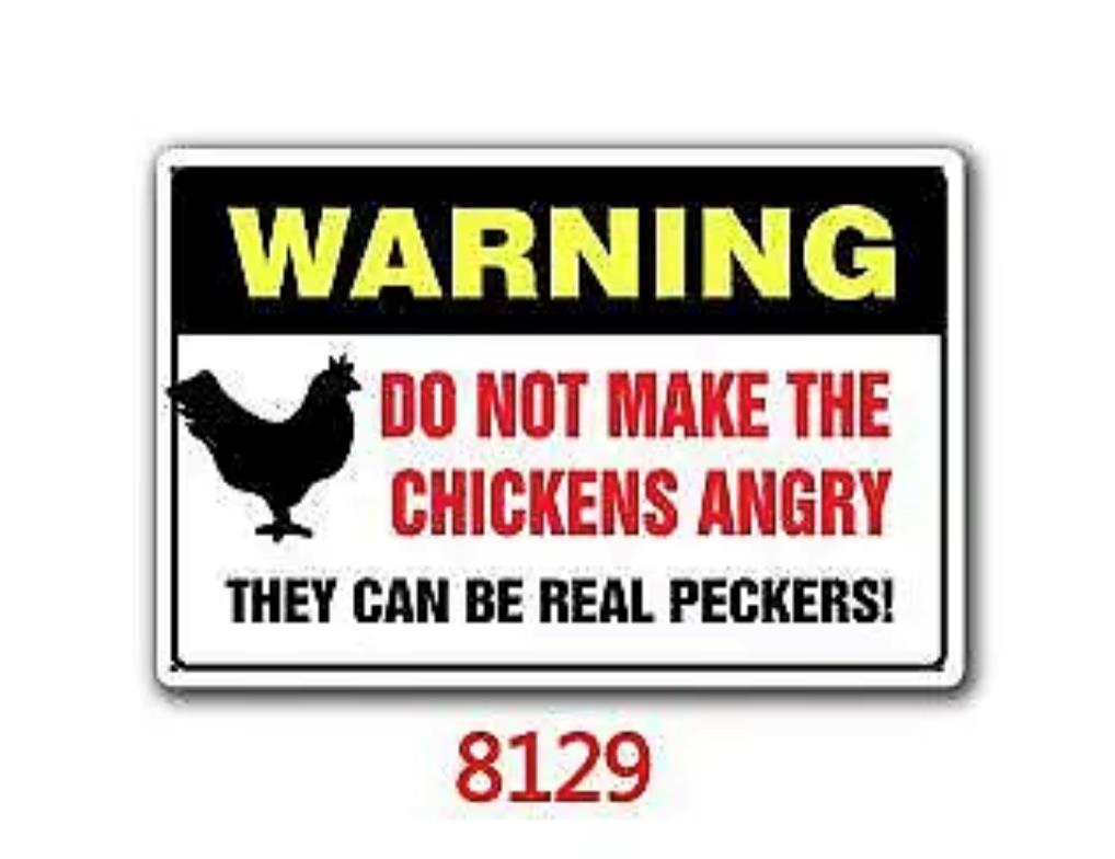 Metal Sign Warning Beware Rooster Garage Home Wall Cave Store Shop Tin Decor Art 