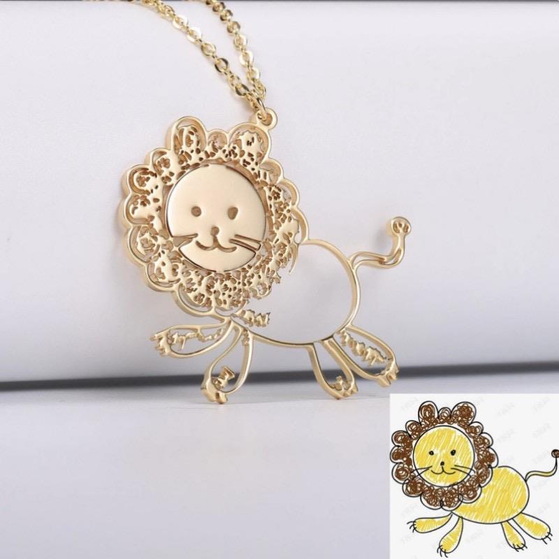 Personalized Gift Custom Kids Art Drawing Necklace Pendant Jewelry Doodle  Women