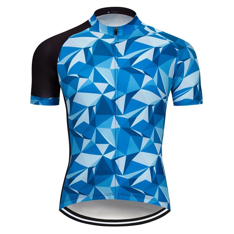 New Mens Short Sleeve Cycling Jerseys Bicycle Team Jersey Plaid Shirt Blue Color