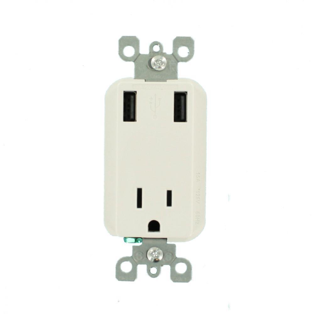 Leviton Decora 15 Amp Tamper Resistant Combination Outlet and USB Charger, White | eBay