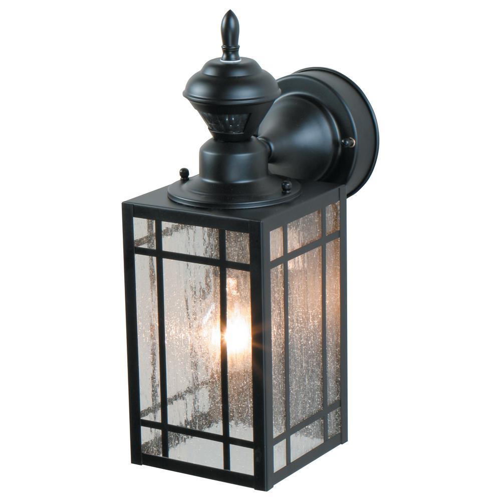 Heath Zenith 1Light Black Motion Activated Outdoor Wall Lantern Sconce