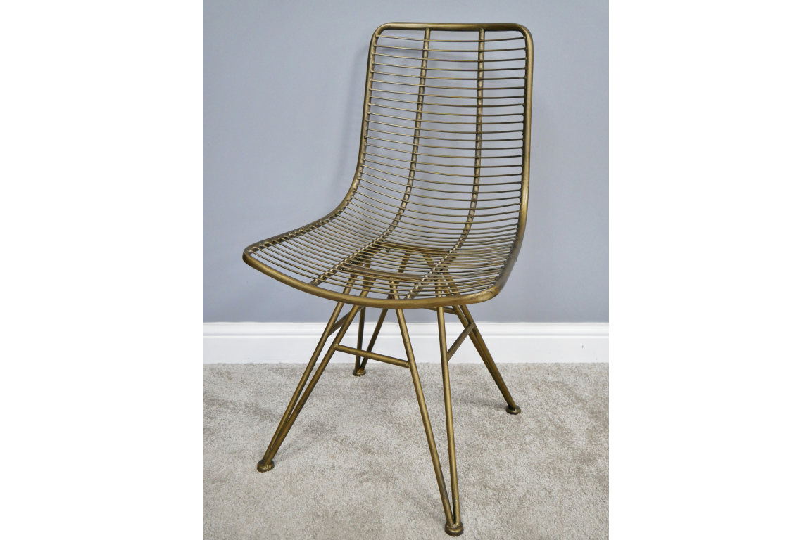 Industrial Metal Wire String Dining Dressing Table Chair Old Gold