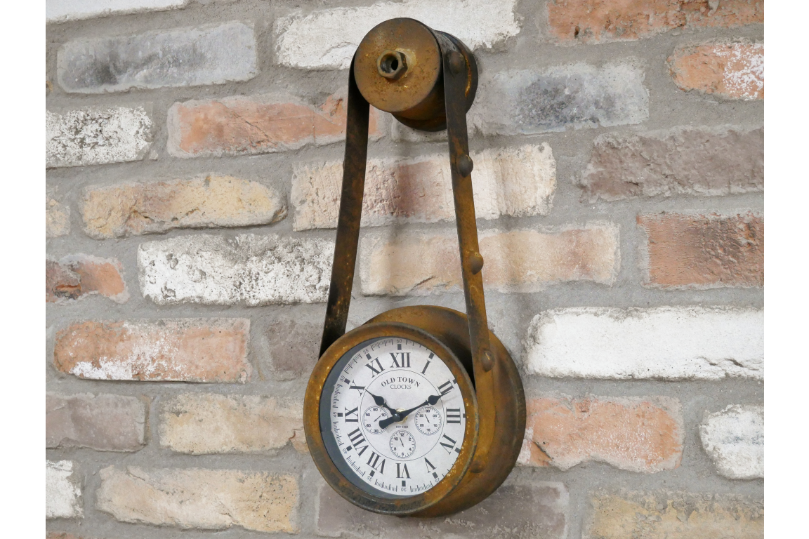 Industrial Wall Clock Pulley Factory Rustic Style Rural Eclectic Old Town 43cm Ebay