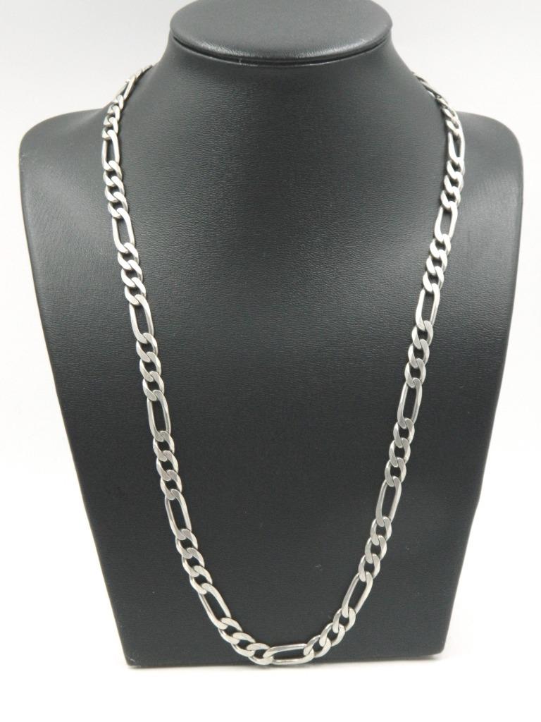 Italian Sterling Silver 925 Figaro Chain Link 6.5mm Wide 22.75″ Necklace 35.5g