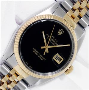 Rolex DateJust 36 Black Onyx Dial Steel and 18 karat Gold Fluted Bezel LuxTimeCo