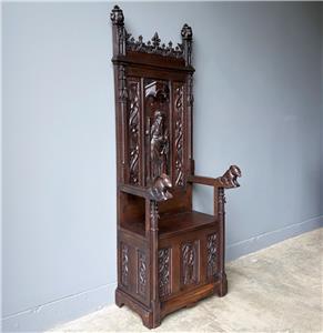 Late 1700's Antique French Gothic Throne Chair Bench/Settee/Chair
