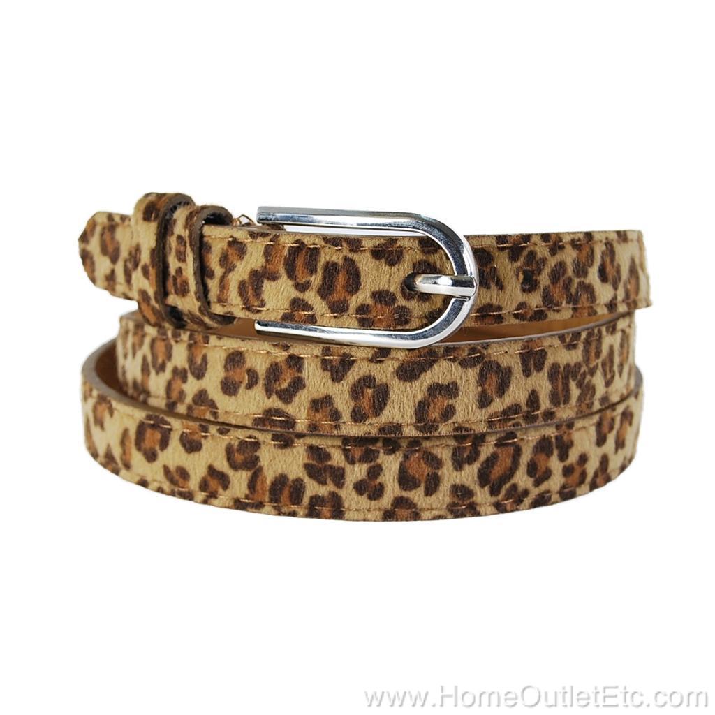Skinny Leopard Print Faux Fur Textured Leather Belt Animal Cheetah ...