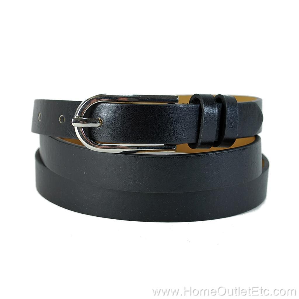 Skinny Plain Leather Belt Solid Color Jeans Adjustable Unisex Mens ...