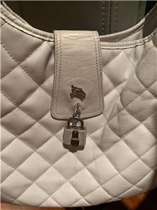 Burberry Hobo Shoulder Bag Winter White Quilted Leather Lock