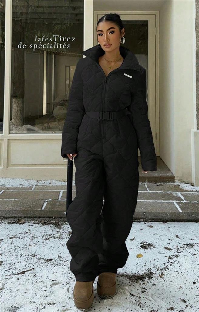 Women's Solid Color Long Sleeve Zip Front Wide Leg Casual Jumpsuit - Picture 9 of 10