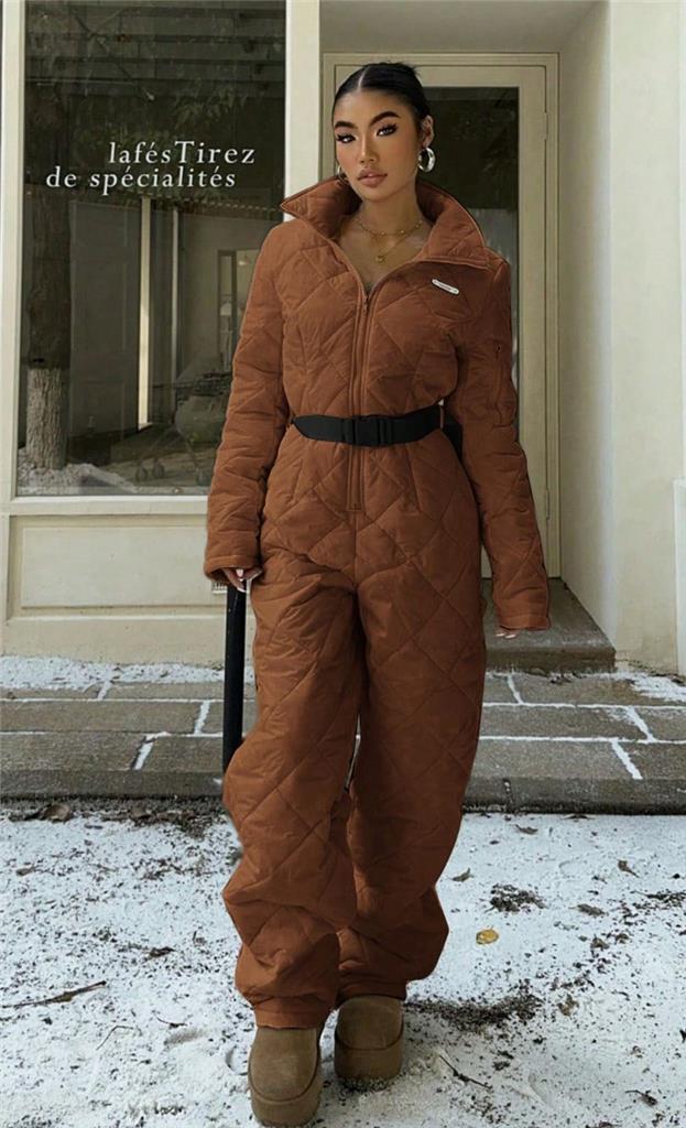 Women's Solid Color Long Sleeve Zip Front Wide Leg Casual Jumpsuit - Picture 10 of 10
