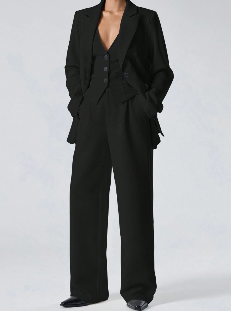 Women's V-Neck Tank Top + Long Sleeve Jacket + Long Pants Elegant Suit Set - Picture 8 of 8