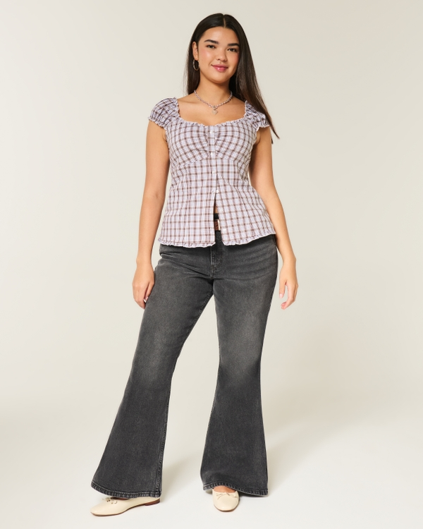 NWT hollisterco Curvy High-Rise Washed Black Flare Jeans