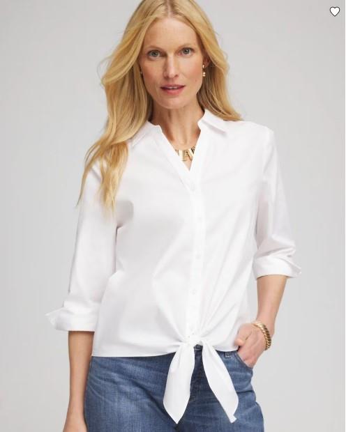 NWT Chico’s Poplin Cotton Tie-Front Top