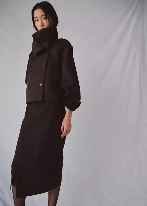 NWT mango Funnel-neck cropped trench coat
