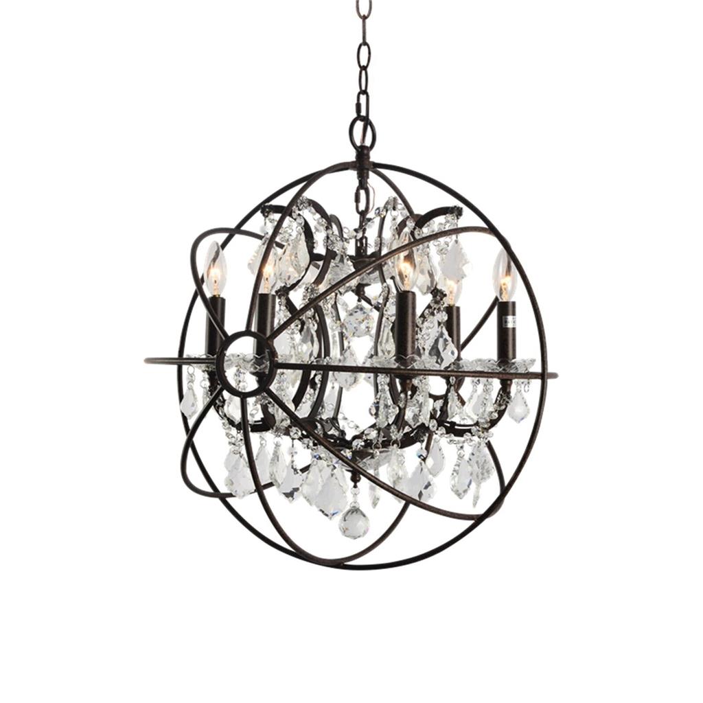 6 Light Crystal Chandelier YHD Rustic Brown Adjustable Chain Elegant - Picture 1 of 3