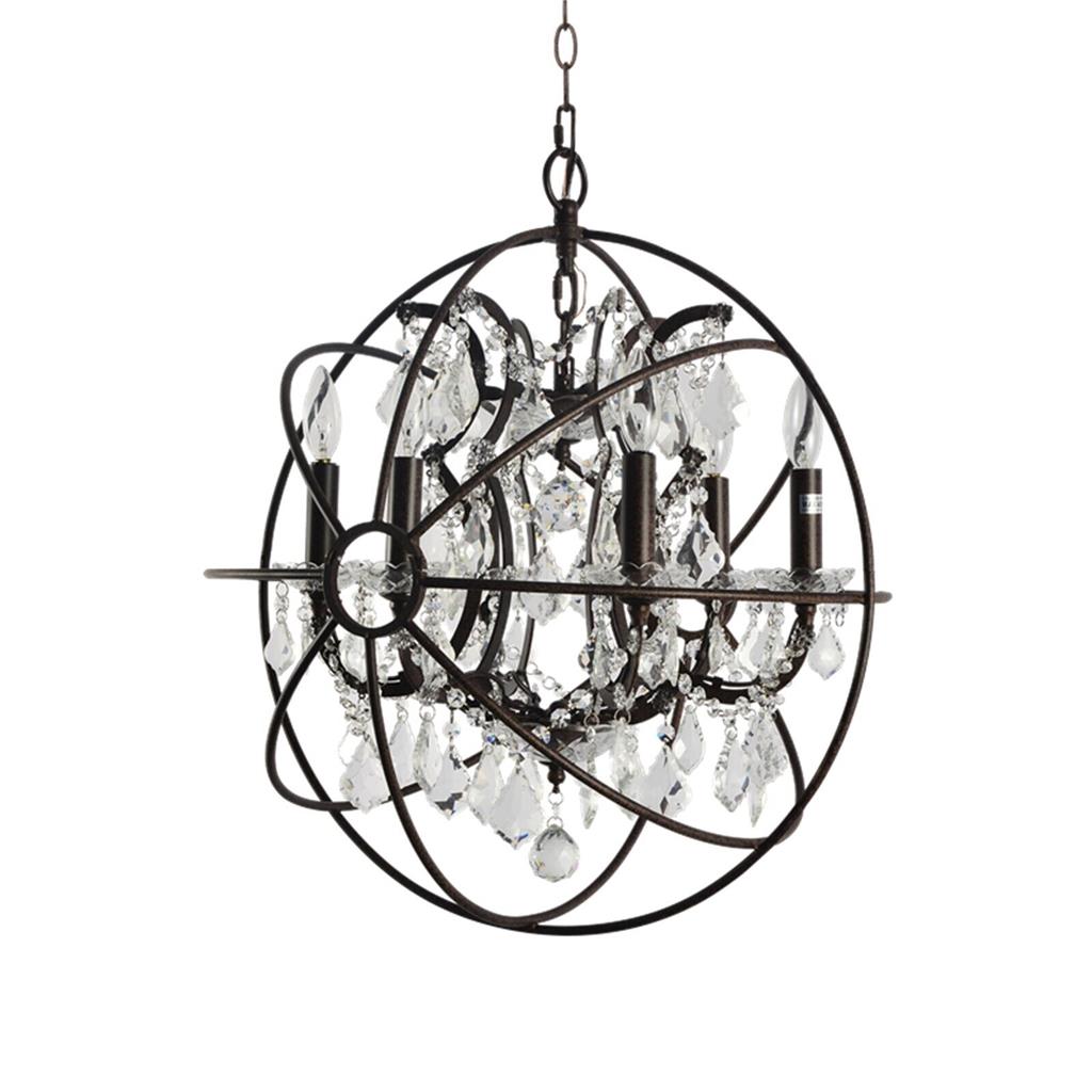 6 Light Crystal Chandelier YHD Rustic Brown Adjustable Chain Elegant - Picture 3 of 3