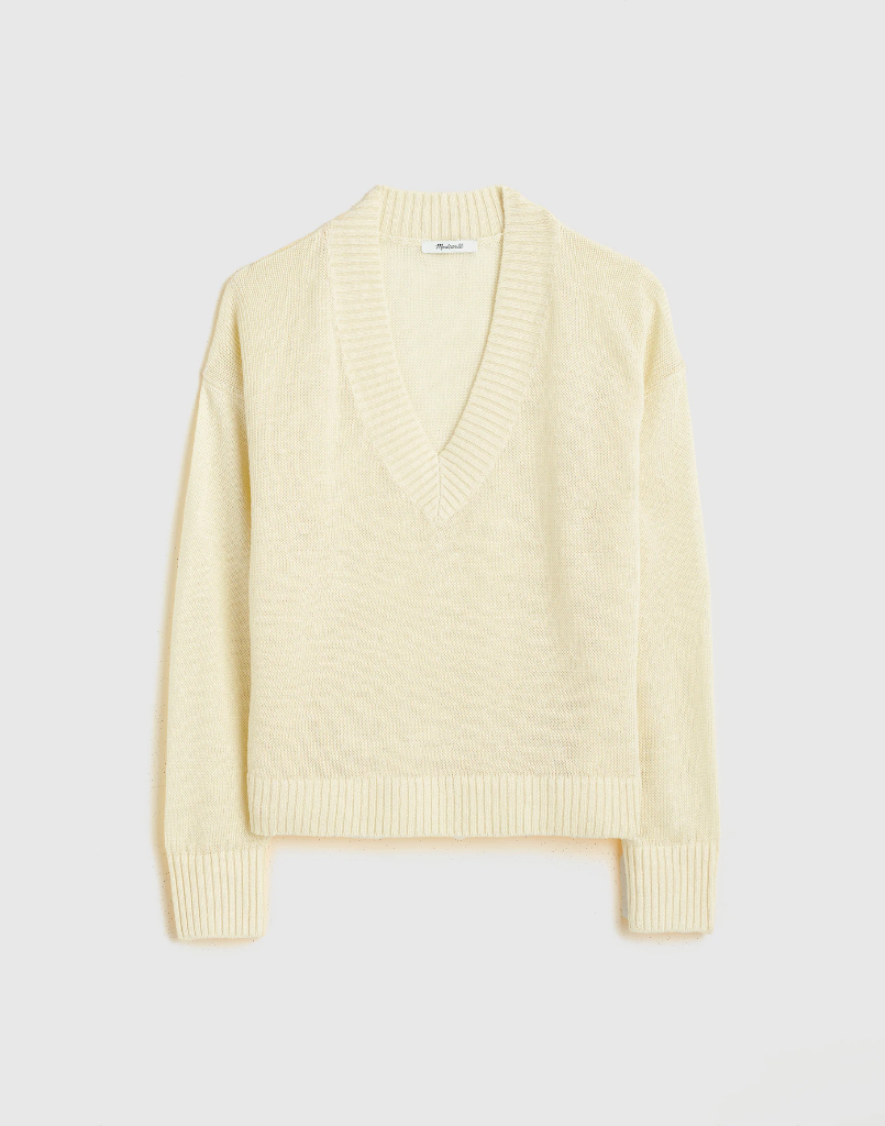 NWT madewell BEST SELLER Deep V-Neck Sweater in 100% Linen