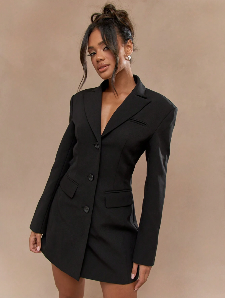 Tailored Pintuck Fitted Long Blazer - Picture 2 of 4