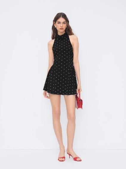 NWT CIDER Halter Neckline Polka Dot Backless Ruffle Mini Dress