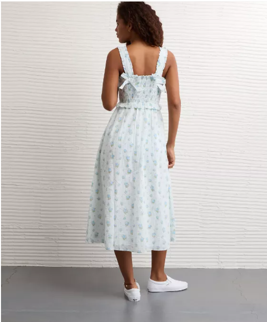 NWT American AE Back Bow Smocked Midi Dress