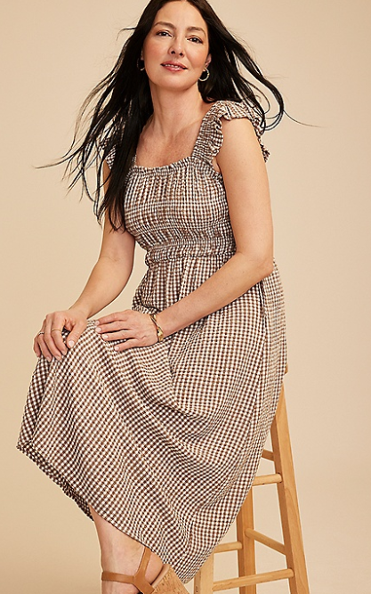NWT maurices Gingham Micro Flutter Sleeve Midi Dress