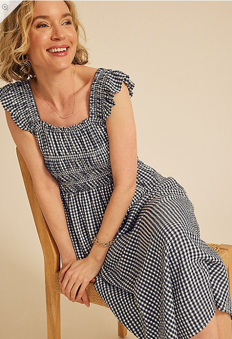 NWT maurices Gingham Micro Flutter Sleeve Midi Dress