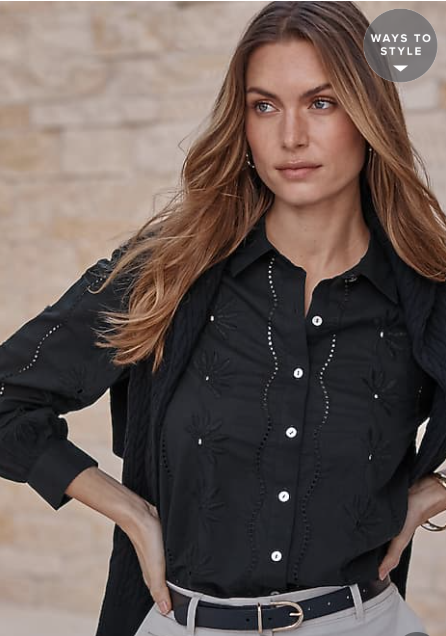 NWT J.Jill Eyelet Button-Front Shirt