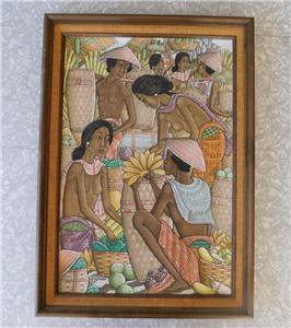 DW Md Bawa Signed Original Painting Ubud Marketplace Bali