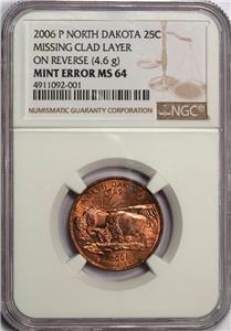 2006 NGC MS64 Missing Clad Layer North Dakota Quarter Mint