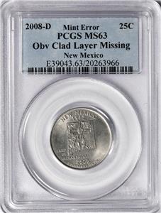 2008 D PCGS MS63 Missing Clad Layer New Mexico Quarter Mint