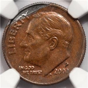 2000 NGC MS65 95% Missing Clad Layer Dime Mint Error Rare Example