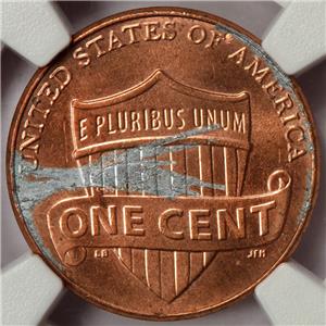 2014 D NGC MS63 Defective Plating Shield Cent Mint Error