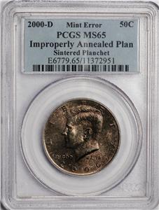 2000 D PCGS MS65 Improperly Annealed Planchet Kennedy Half Dollar