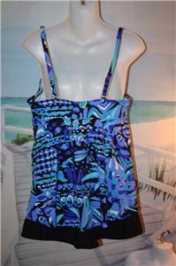 Tankini + Short De Bain Femme Taille 14 - Bleu Vert Vague, Style Baby Doll Bohème, Cache-misère