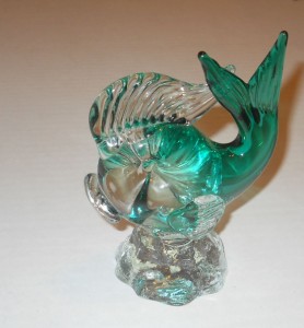 Arte Murano Icet Green Fish Paperweight Glass