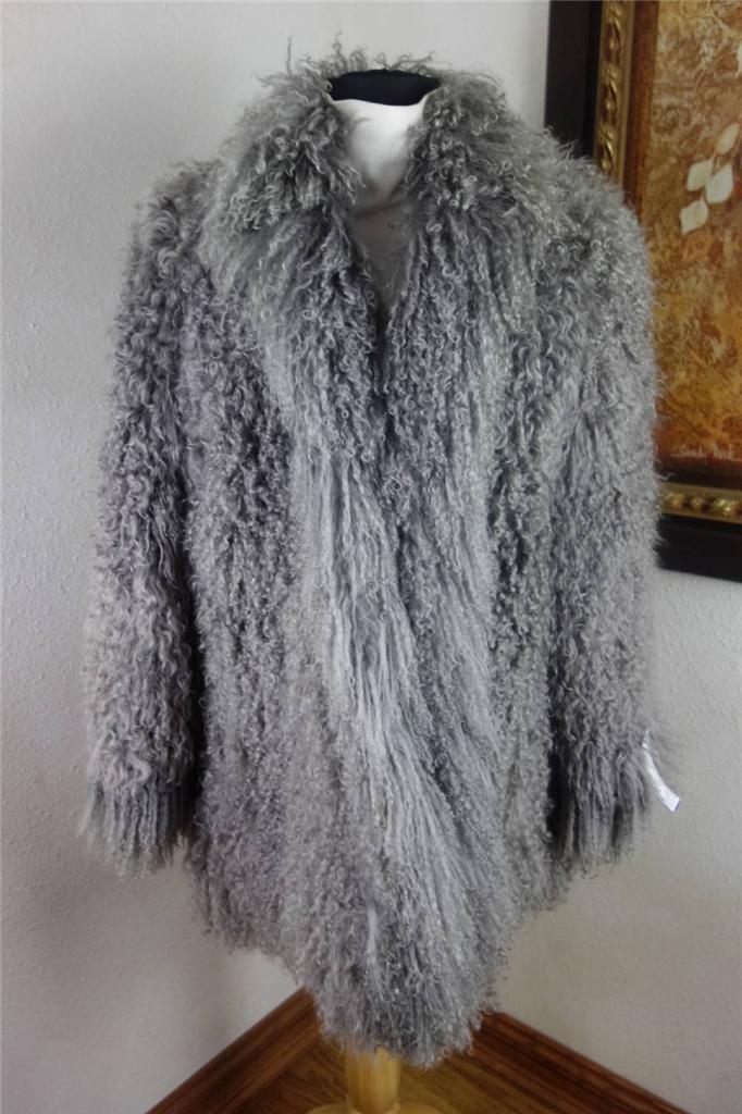 Great Grey Medium Tibetan Lamb Fur Coat Jacket #1581c | eBay