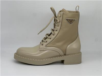 PRADA Nylon Brushed Leather Lace Up Combat Hiking Flat