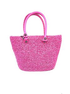 Balenciaga LE CAGOLE Medium Raffia Woven Leather Trim Tote Basket