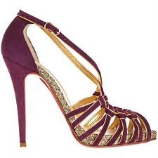 Christian Louboutin 8 MIGNONS Cross Strap Suede Sandals Shoes Amethyst ...