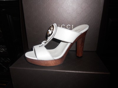 Gucci Saddle Leather 1973 Logo High Heel Platform Clogs Shoes Mystic ...
