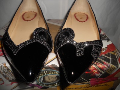 Christian Louboutin PIGALOVE 20ANS Black Patent Leather Crystal Flat ...