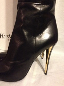 YSL Yves Saint Laurent Clara Black Leather Stiletto Heels Tall Boots 40 ...